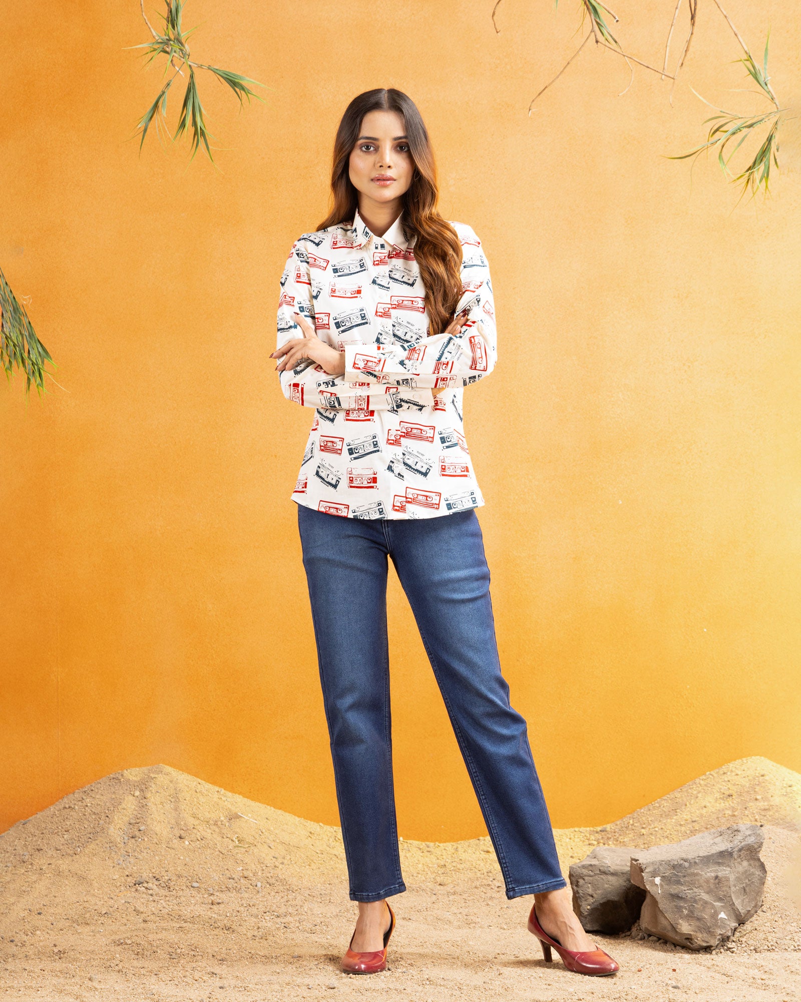 Bloom Cream Design Cotton Women Shirt - John Ellies