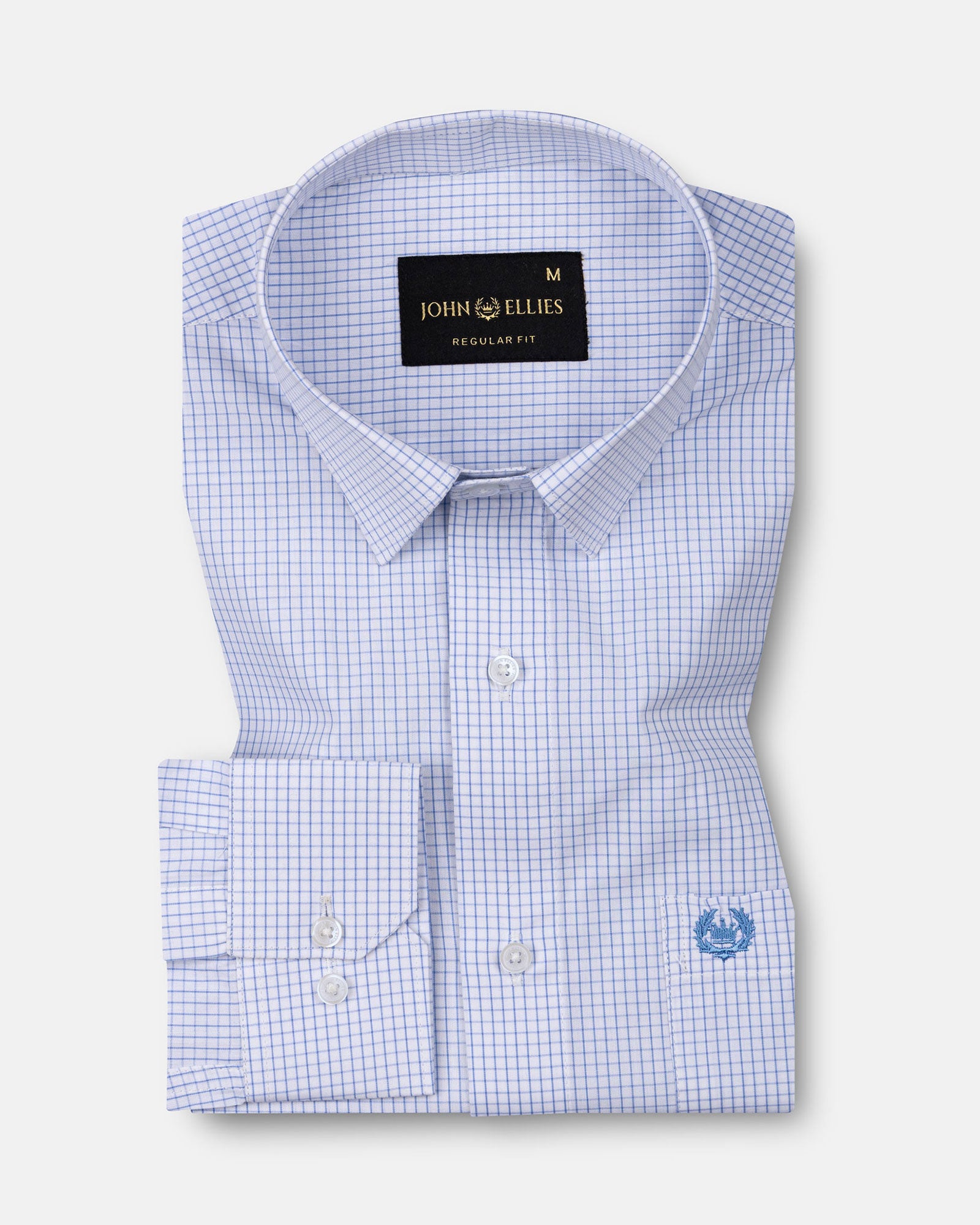 Taner Powder Blue Cotton Check Shirt - John Ellies