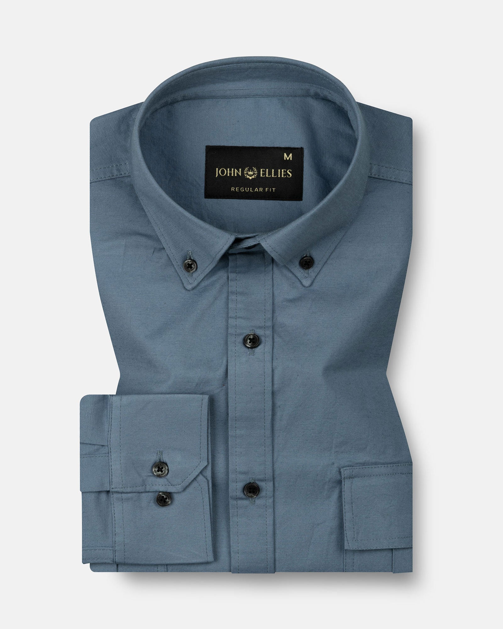 Xenors Steel Blue Plain Double Pocket Cotton Shirt - John Ellies