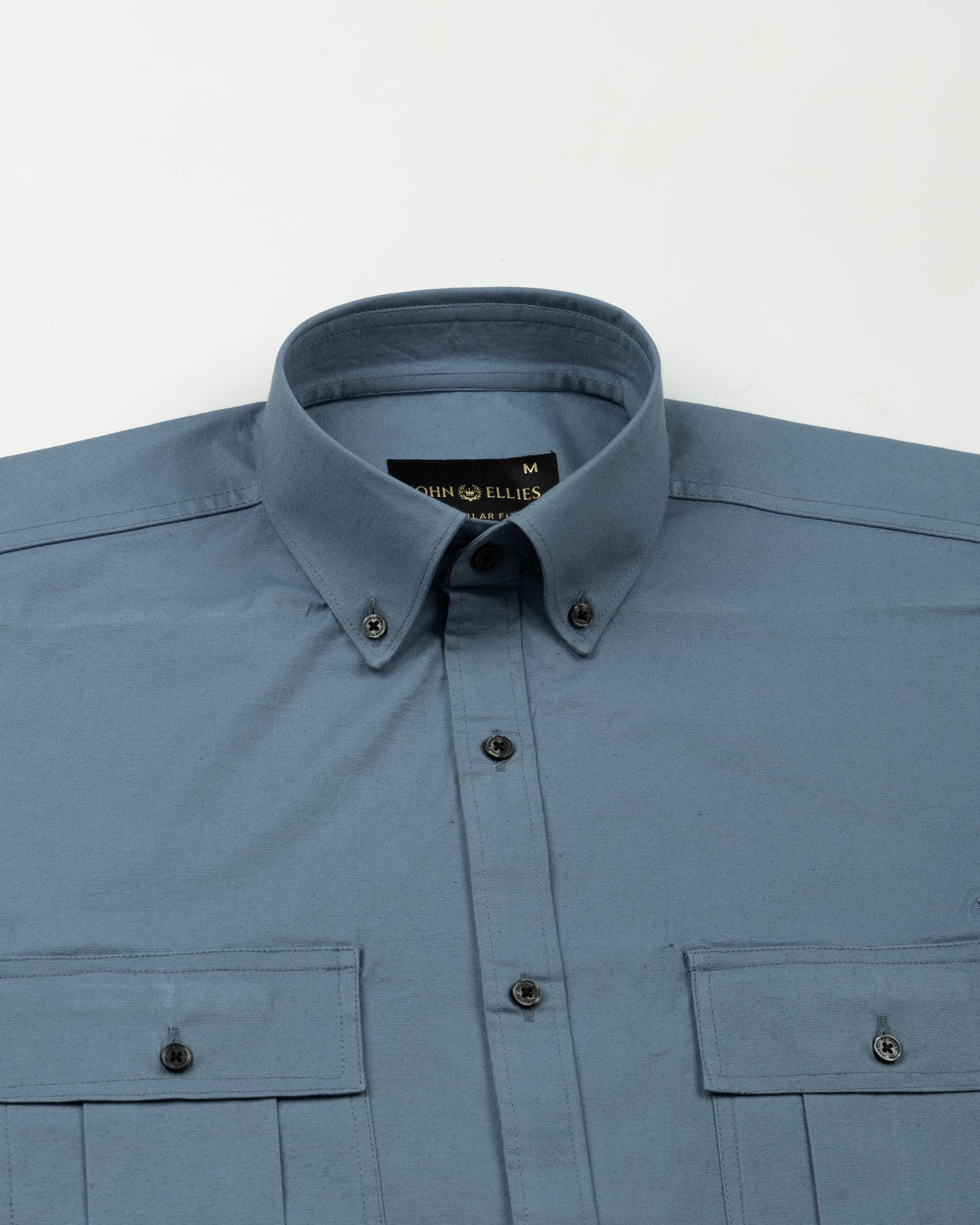 Xenors Steel Blue Plain Double Pocket Cotton Shirt - John Ellies