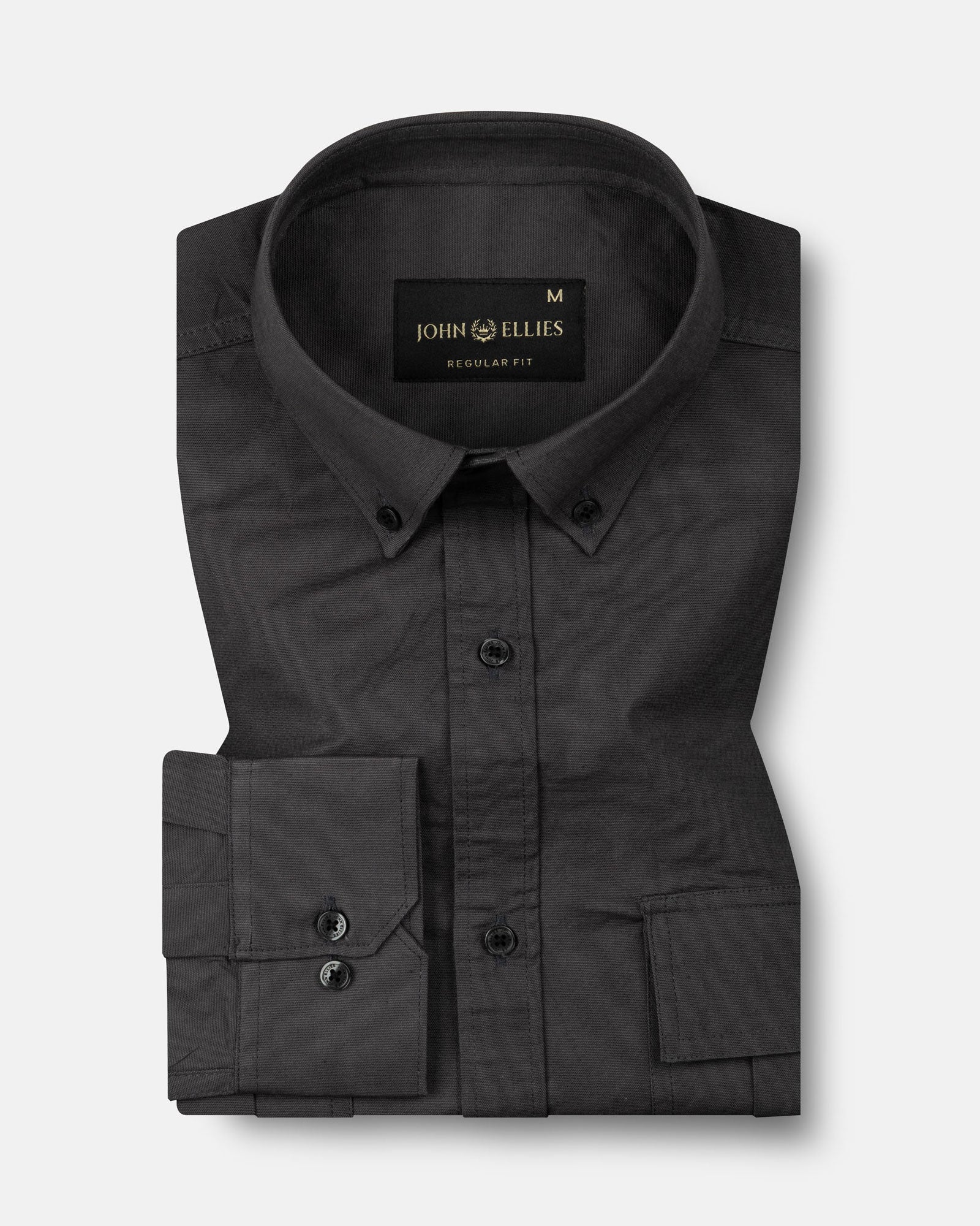 Xenors Charcoal Grey Plain Double Pocket Cotton Shirt - John Ellies