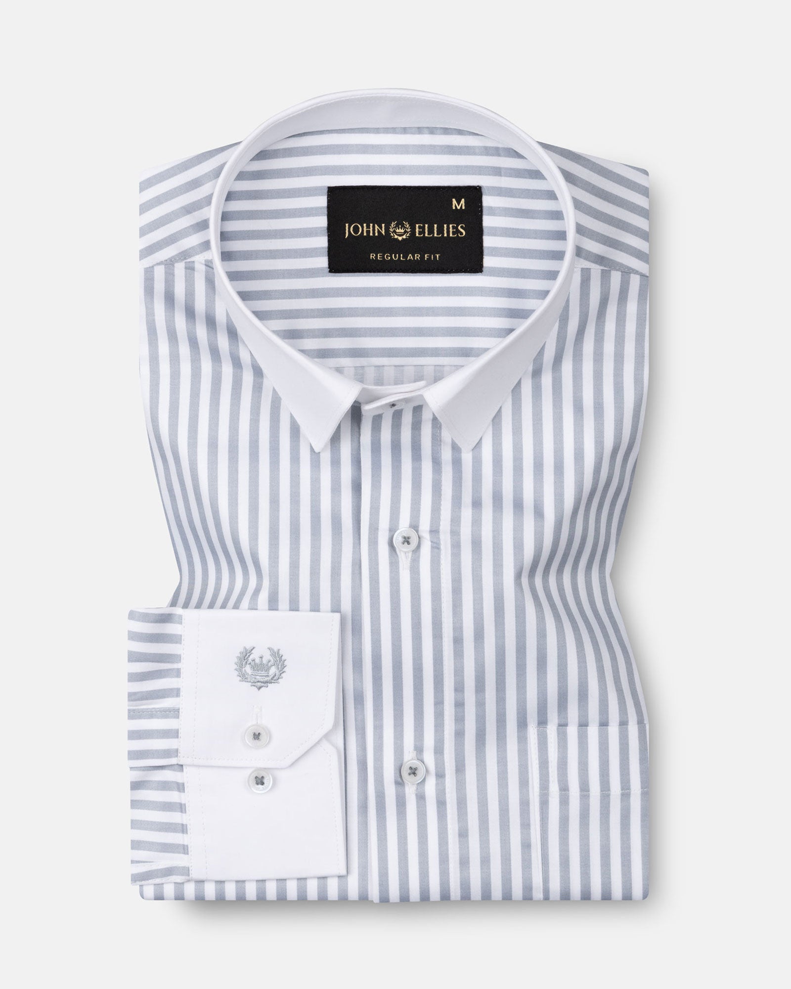 Cadenc Silver White Cuff Collar Cotton Stripes Shirt - John Ellies
