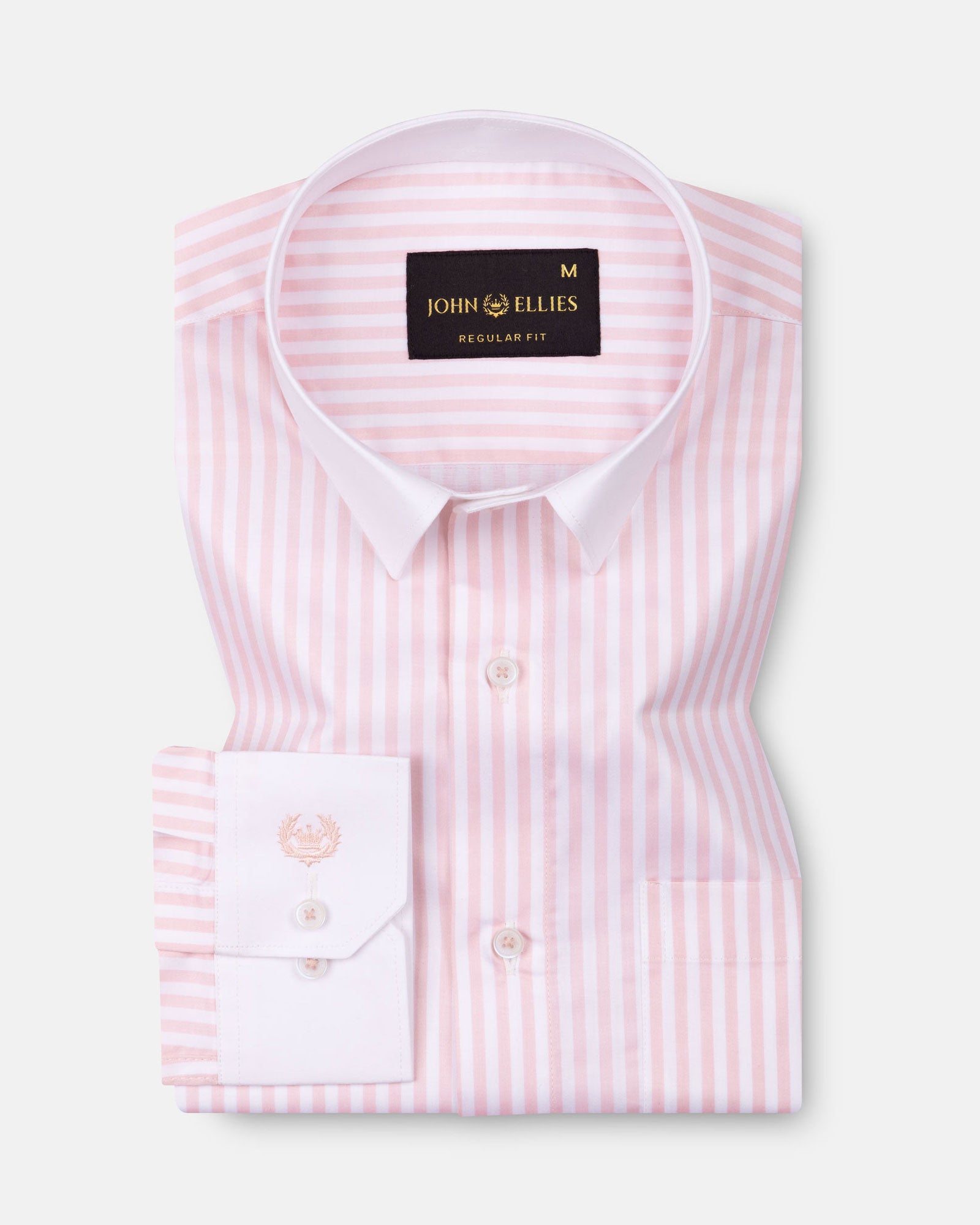Cadenc Peach White Cuff Collar Cotton Stripes Shirt - John Ellies