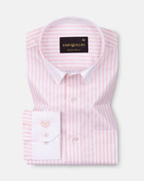 Cadenc Peach White Cuff Collar Cotton Stripes Shirt