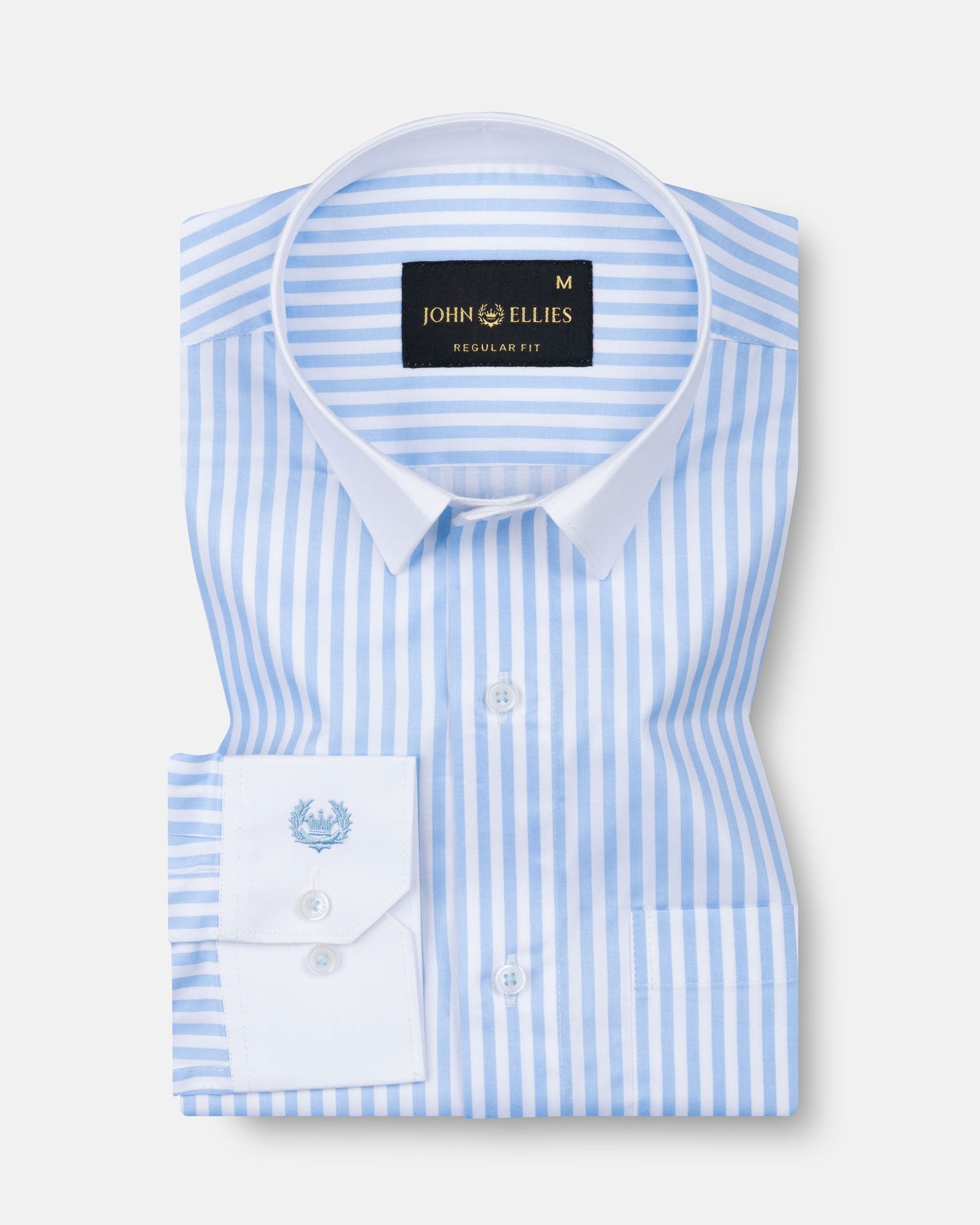 Cadenc Sky Blue White Cuff Collar Cotton Stripes Shirt - John Ellies