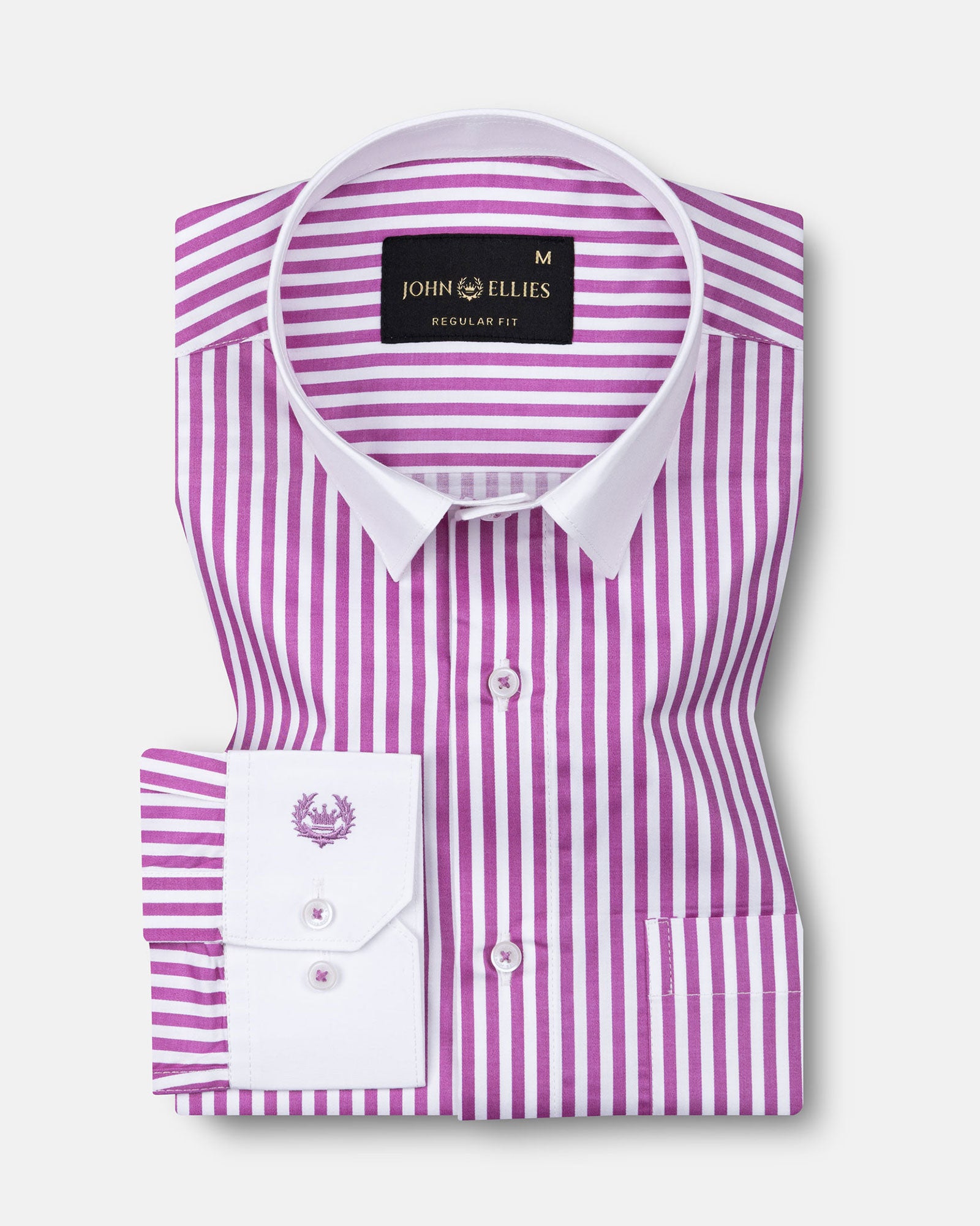 Cadenc Purple White Cuff Collar Cotton Stripes Shirt - John Ellies