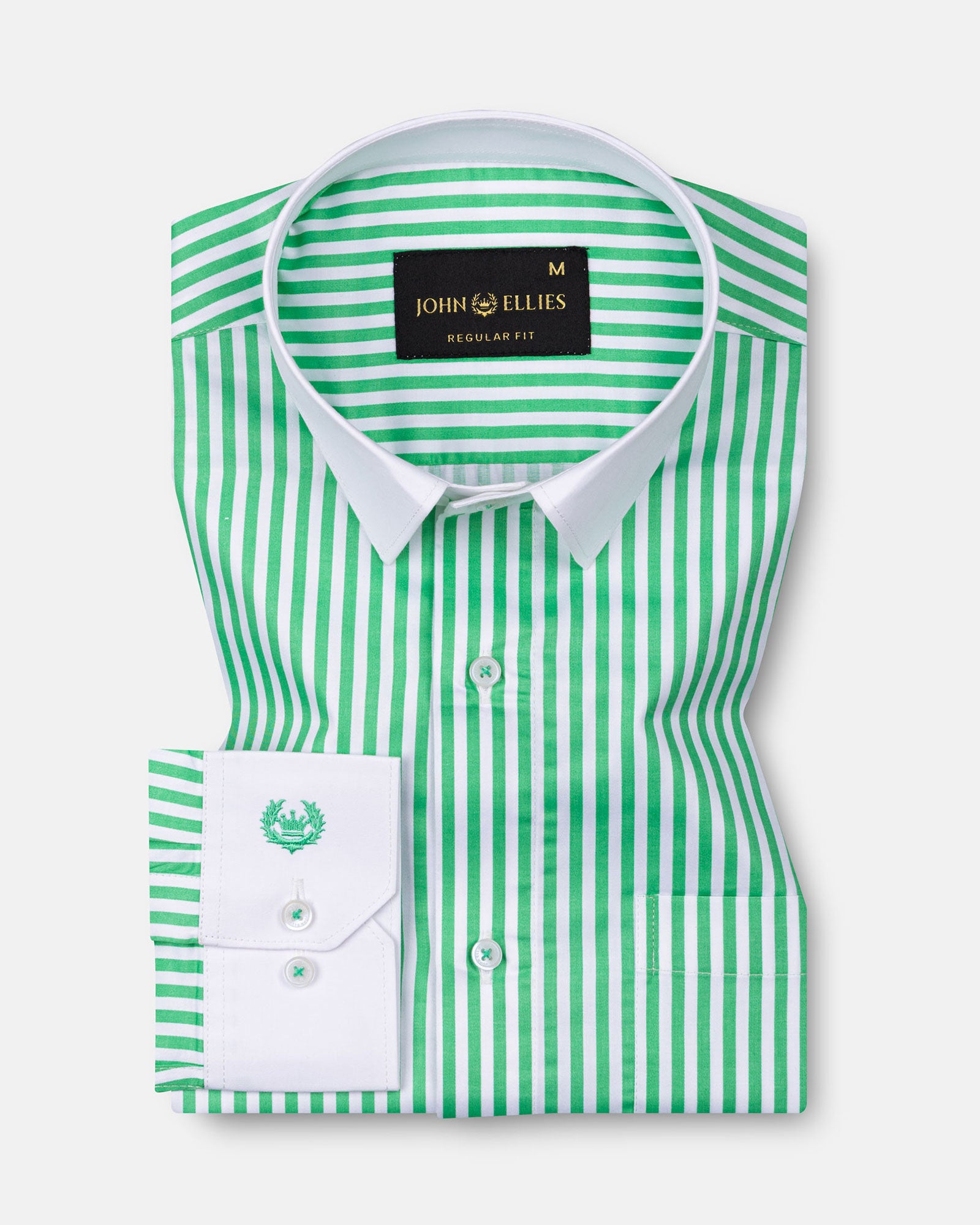 Cadenc Lime White Cuff Collar Cotton Stripes Shirt - John Ellies
