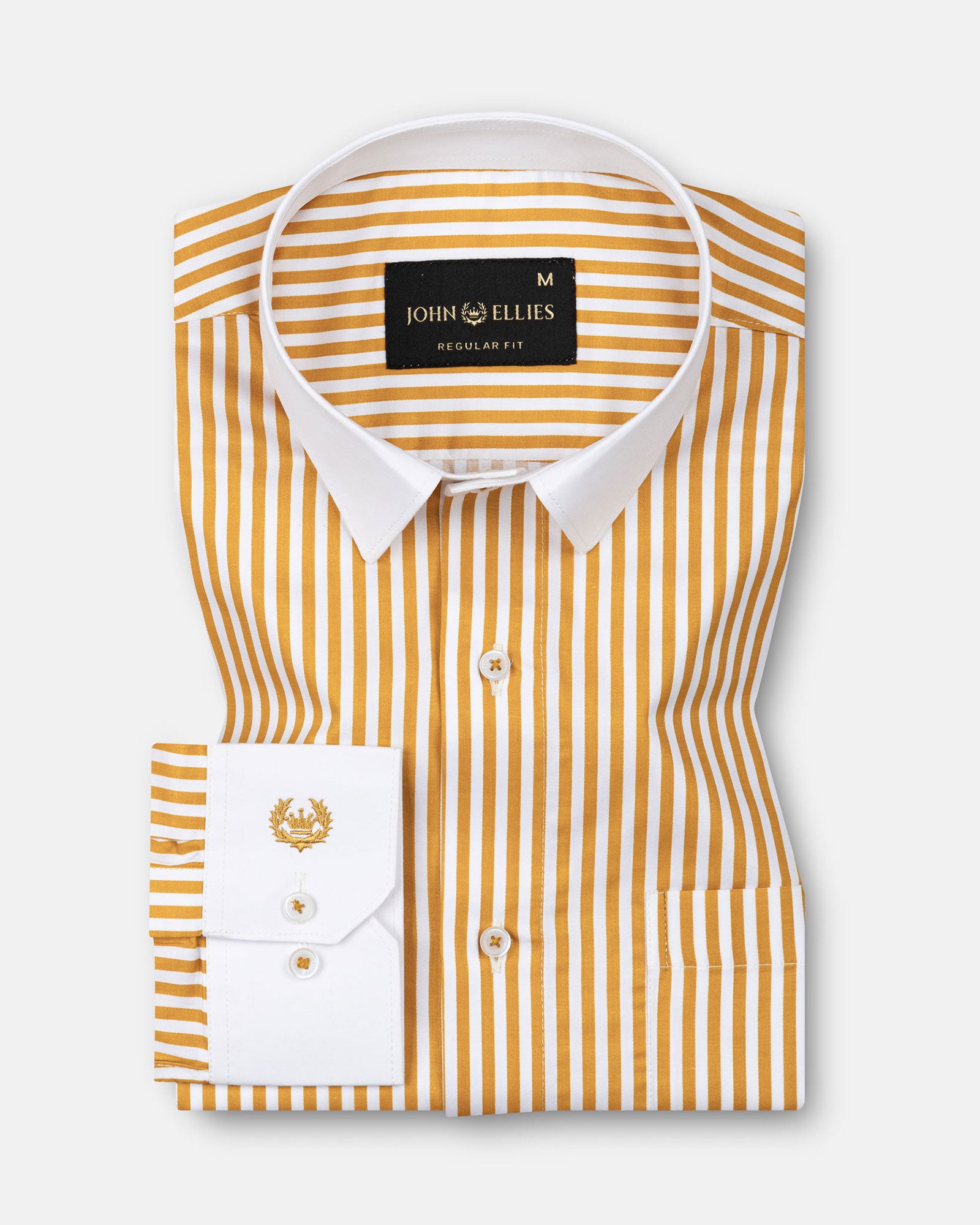 Cadenc Yellow White Cuff Collar Cotton Stripes Shirt - John Ellies