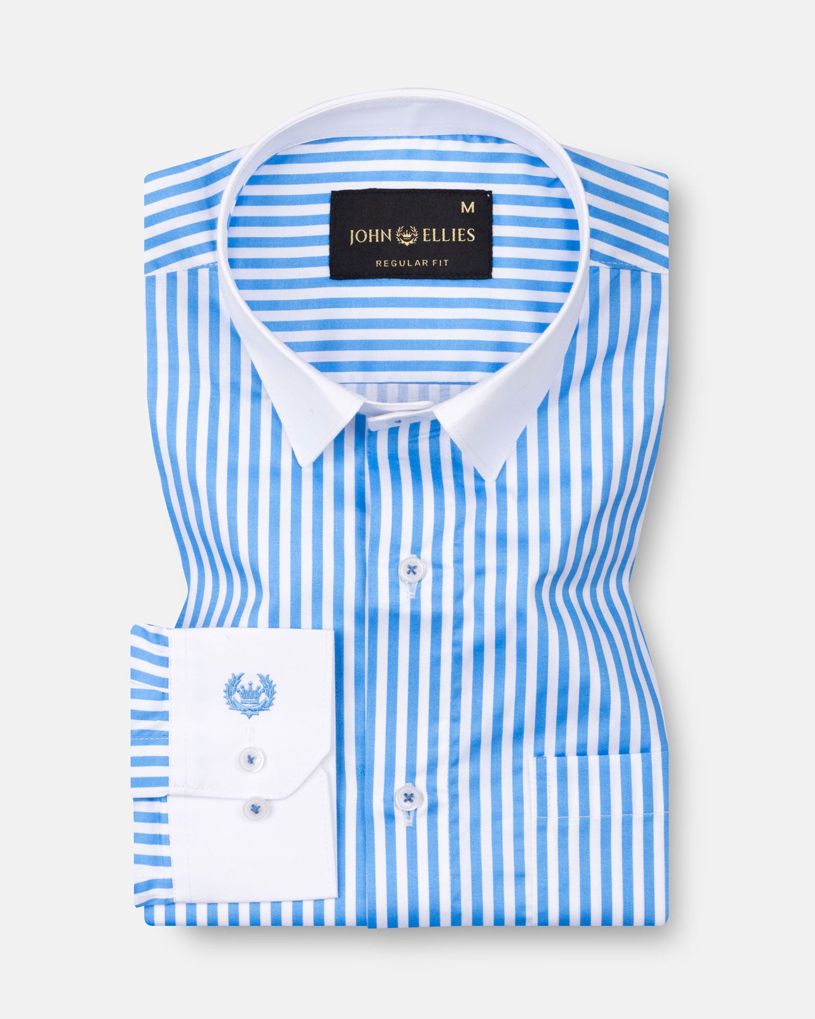 Cadenc Blue White Cuff Collar Cotton Stripes Shirt - John Ellies