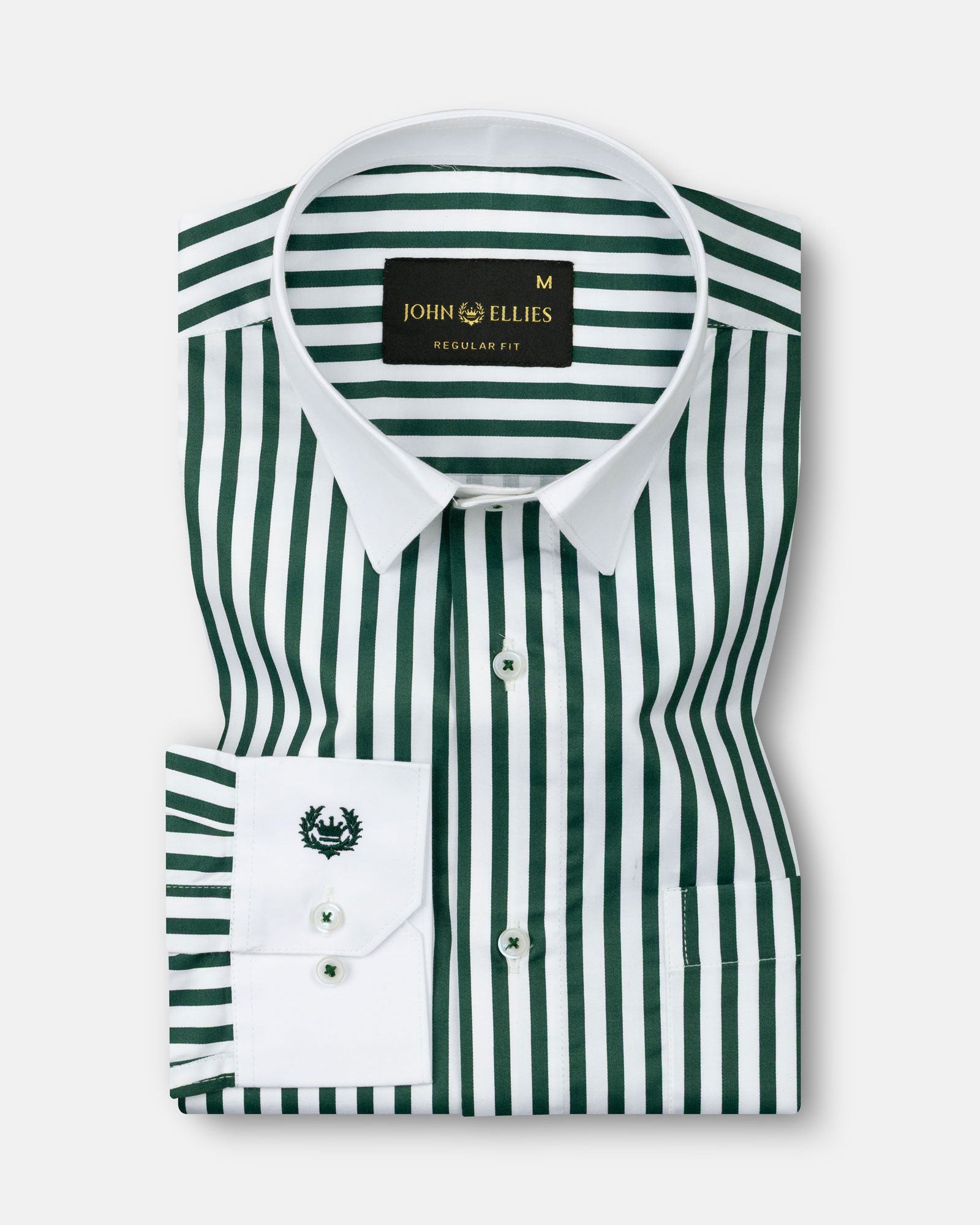 Cadenc Green White Cuff Collar Cotton Stripes Shirt - John Ellies