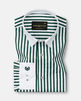 Cadenc Green White Cuff Collar Cotton Stripes Shirt