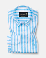 Holend Sky Blue Premium Cotton Stripes Shirt