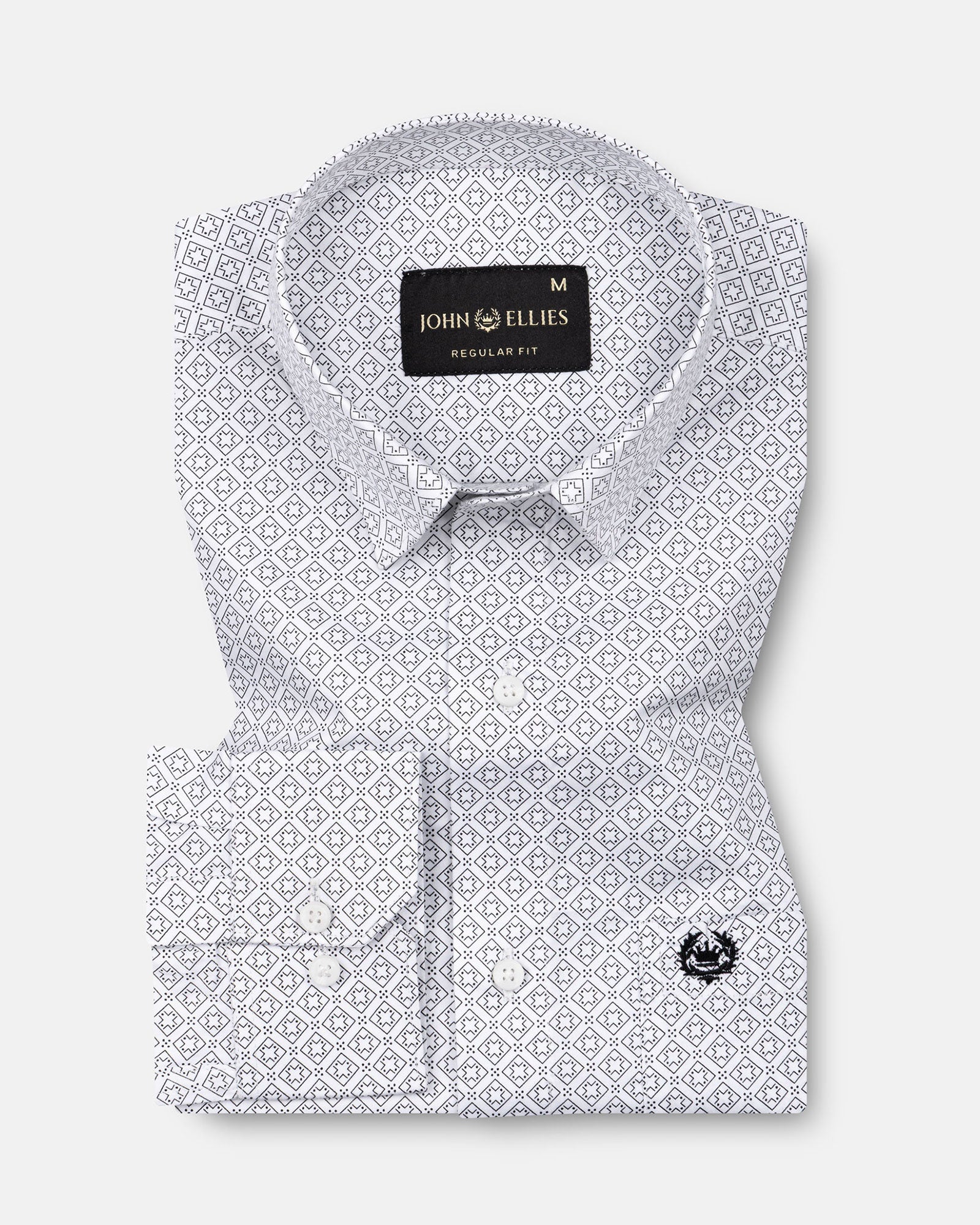 Alvin White Cotton Geometric Printed Shirt - John Ellies