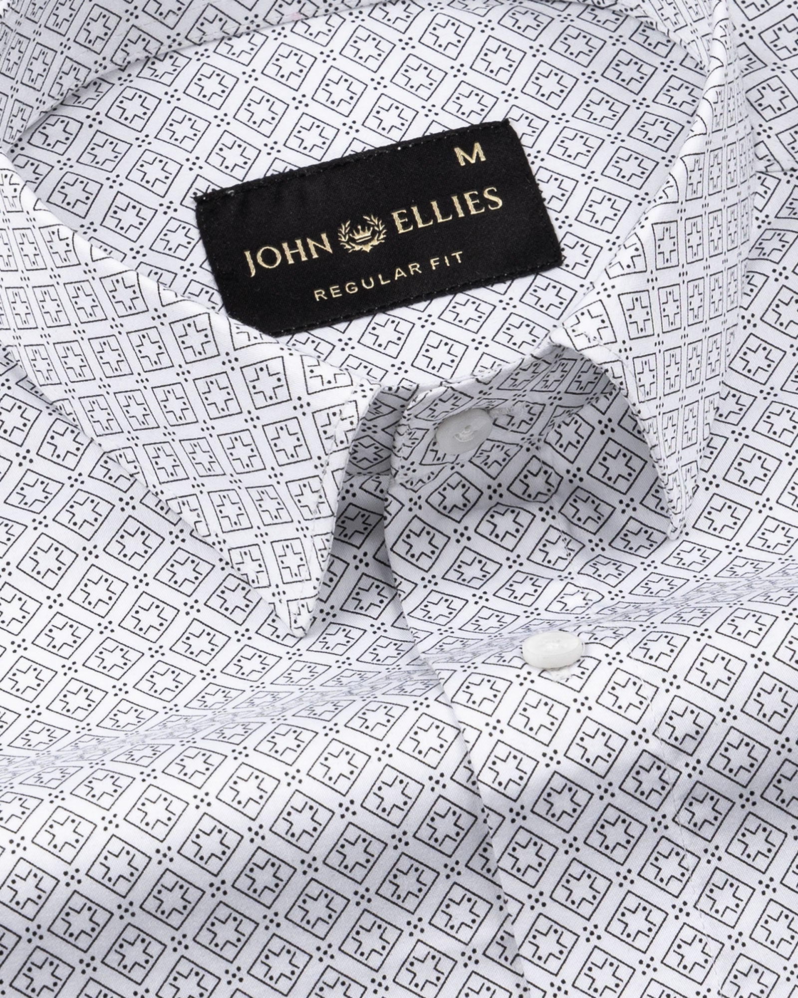 Alvin White Cotton Geometric Printed Shirt - John Ellies