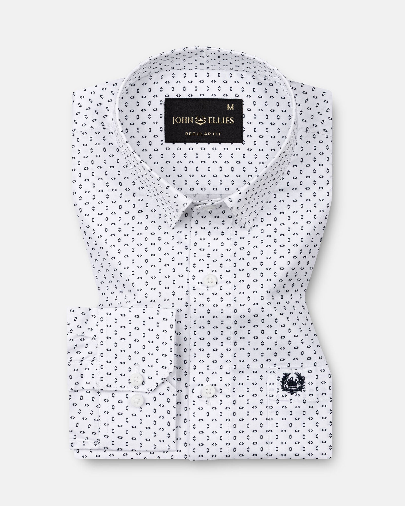 Alvin White Cotton Chain Dot Geometric Printed Shirt - John Ellies