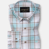 James Sky Blue Check Linen Shirt - John Ellies