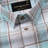 James Sky Blue Check Linen Shirt - John Ellies