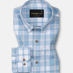 James Blue Check Linen Shirt - John Ellies