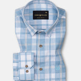 James Blue Check Linen Shirt - John Ellies