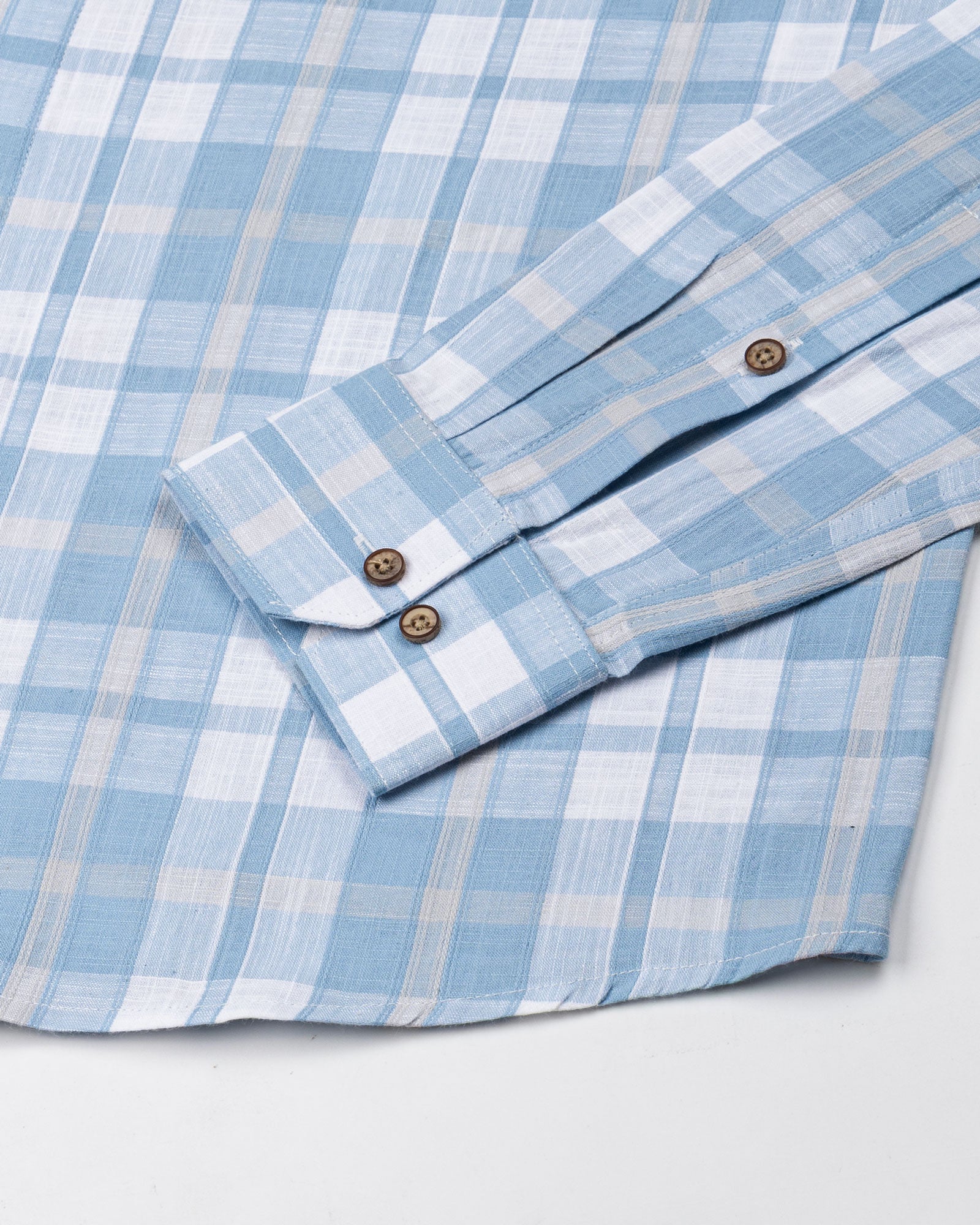 James Blue Check Linen Shirt - John Ellies