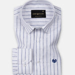 Miles Navy Blue Stripe Linen Shirt - John Ellies