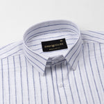 Miles Navy Blue Stripe Linen Shirt - John Ellies
