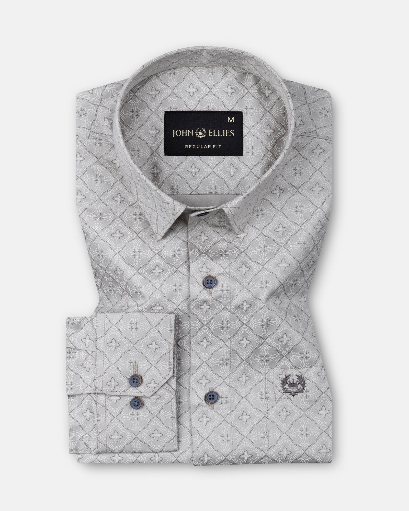 Gardian Beige Cotton Geometric Printed Shirt - John Ellies
