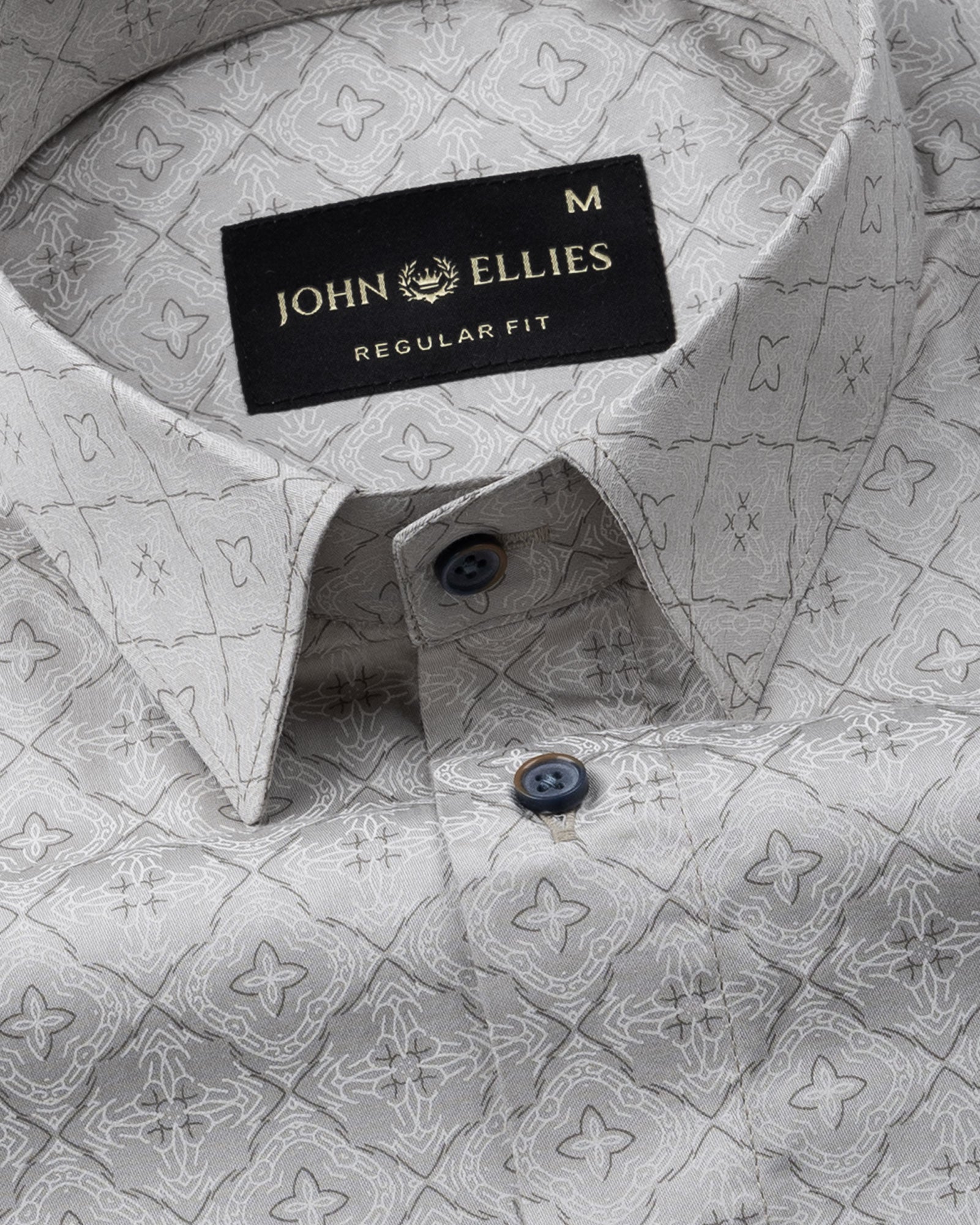 Gardian Beige Cotton Geometric Printed Shirt - John Ellies