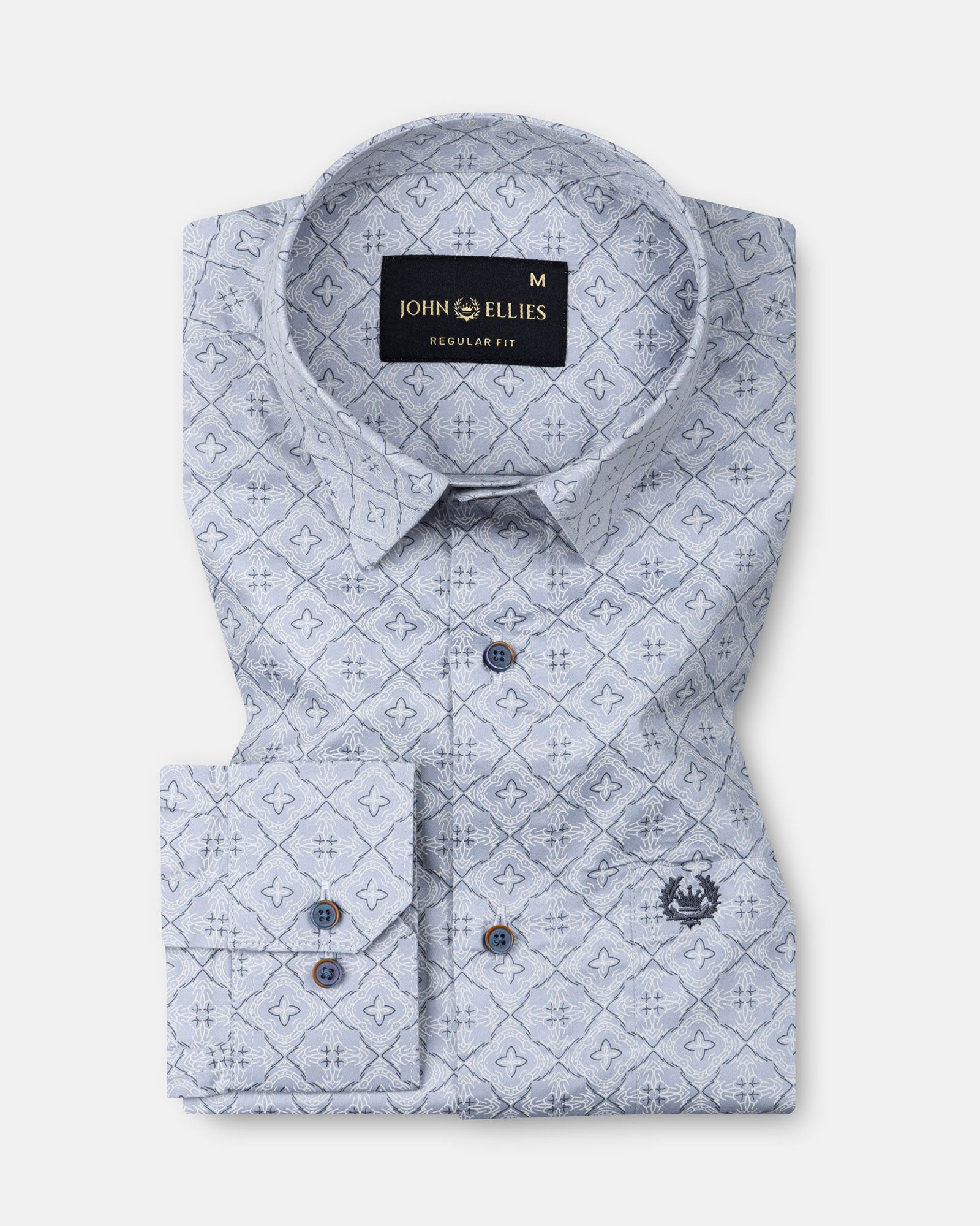 Gardian Blue Cotton Geometric Printed Shirt - John Ellies