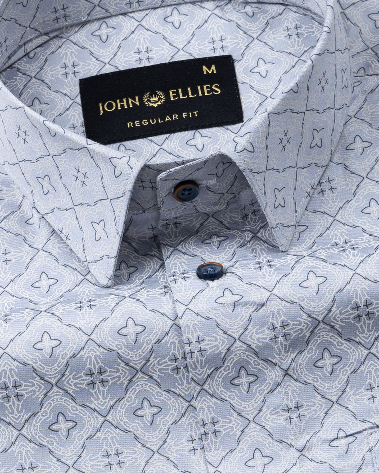 Gardian Blue Cotton Geometric Printed Shirt - John Ellies