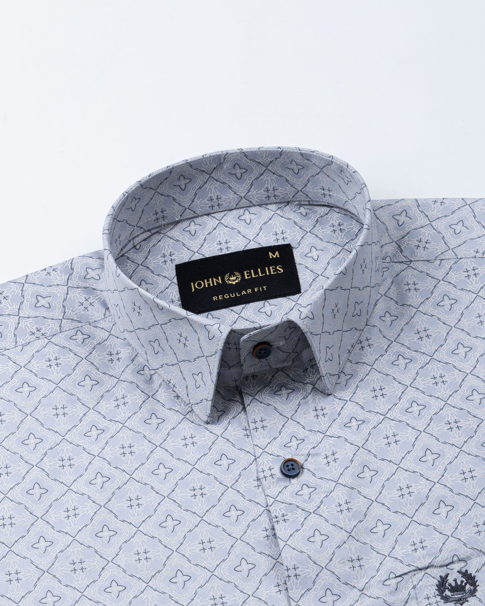 Gardian Blue Cotton Geometric Printed Shirt - John Ellies