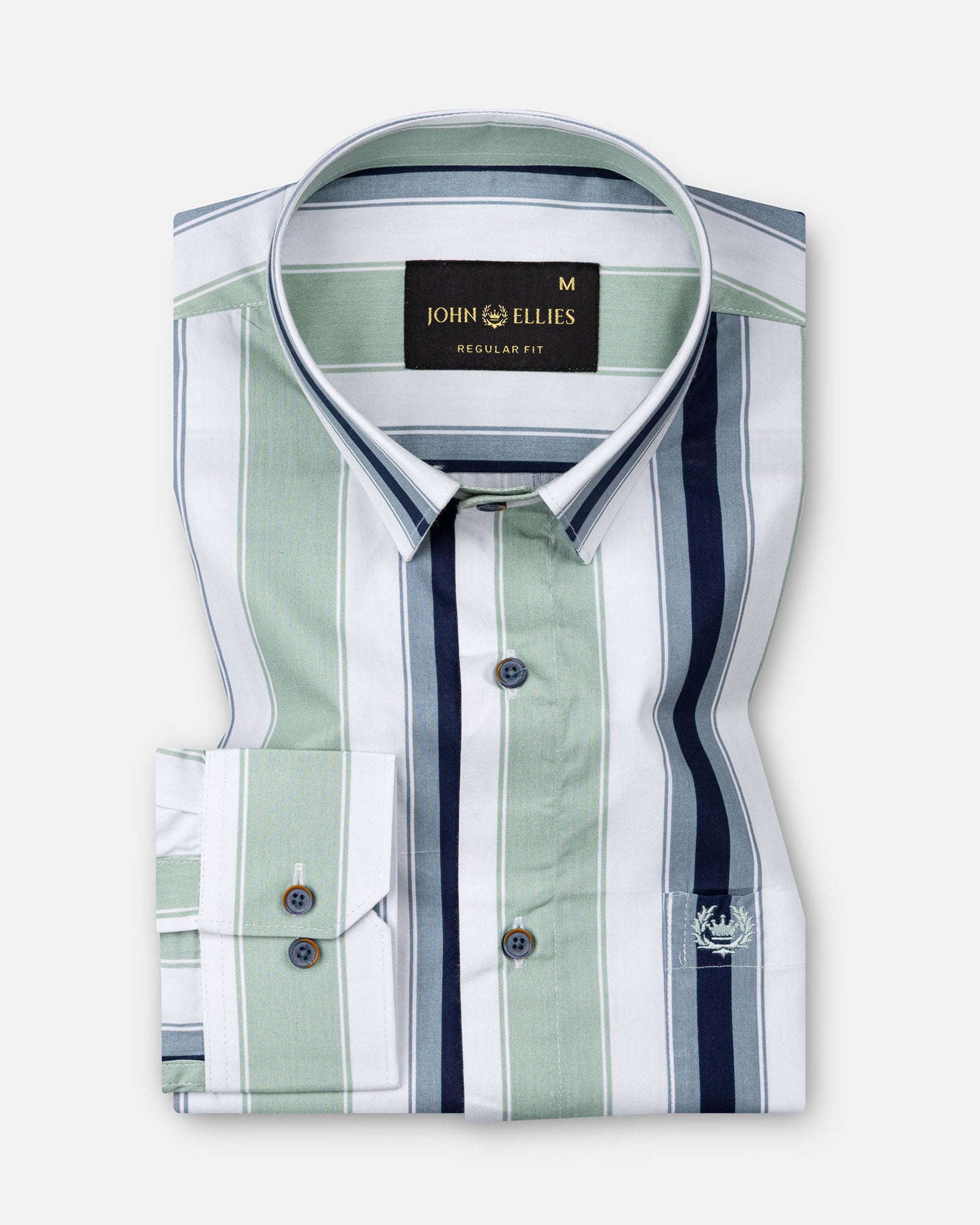 Triddent Green Premium Cotton Stripes Shirt - John Ellies