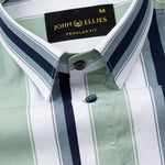 Triddent Green Premium Cotton Stripes Shirt - John Ellies