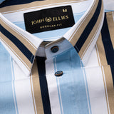 Triddent Sky Blue Premium Cotton Stripes Shirt - John Ellies