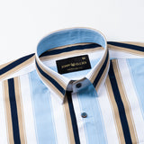 Triddent Sky Blue Premium Cotton Stripes Shirt - John Ellies