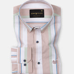 Triddent Peach Premium Cotton Stripes Shirt - John Ellies