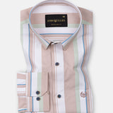 Triddent Peach Premium Cotton Stripes Shirt - John Ellies