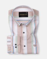 Triddent Peach Premium Cotton Stripes Shirt