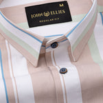 Triddent Peach Premium Cotton Stripes Shirt - John Ellies