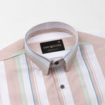 Triddent Peach Premium Cotton Stripes Shirt - John Ellies