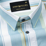 Triddent Steel Blue Premium Cotton Stripes Shirt - John Ellies