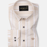 Triddent Beige Premium Cotton Stripes Shirt - John Ellies