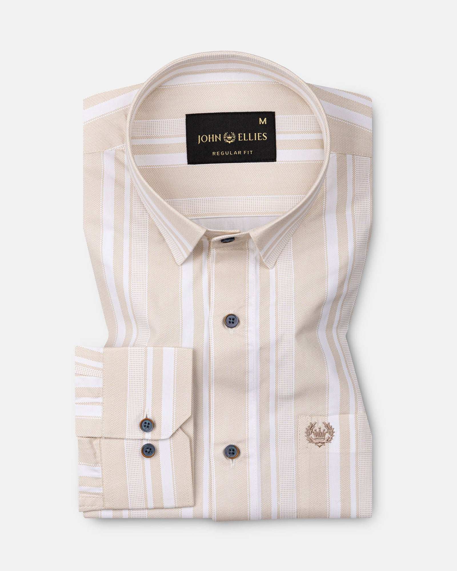 Triddent Beige Premium Cotton Stripes Shirt - John Ellies