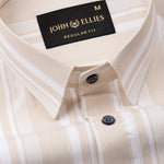 Triddent Beige Premium Cotton Stripes Shirt - John Ellies