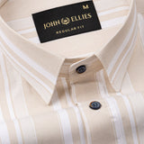 Triddent Beige Premium Cotton Stripes Shirt - John Ellies