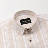 Triddent Beige Premium Cotton Stripes Shirt - John Ellies