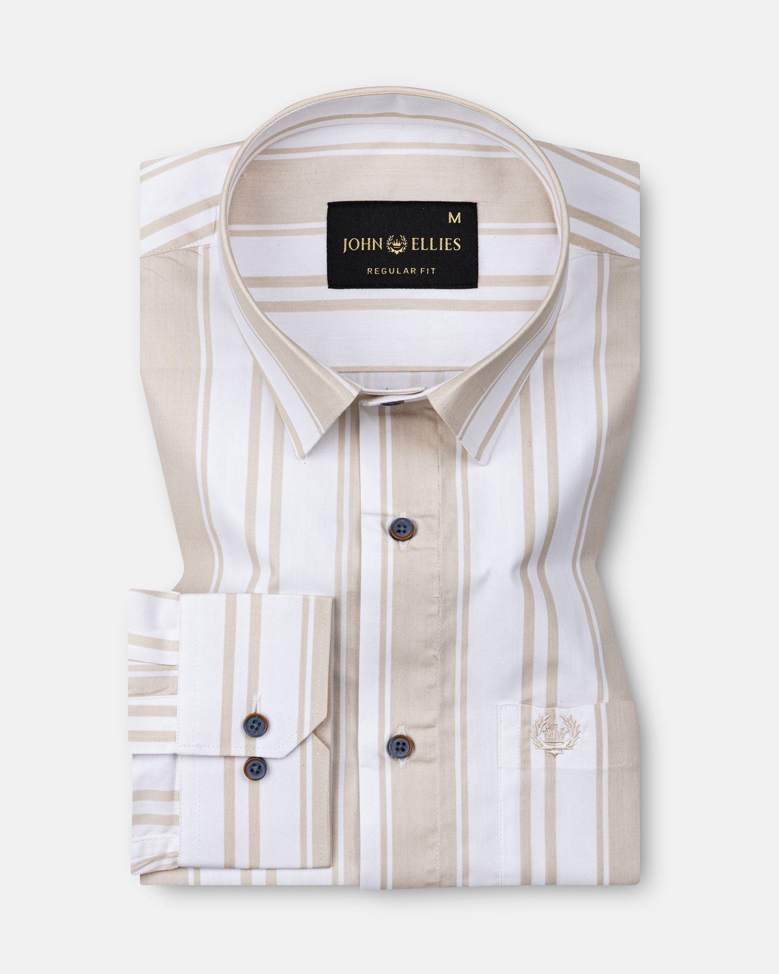 Triddent Tan Premium Cotton Stripes Shirt - John Ellies