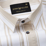 Triddent Tan Premium Cotton Stripes Shirt - John Ellies