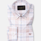 Gogh Peach Check Button Down Cotton Shirt - John Ellies