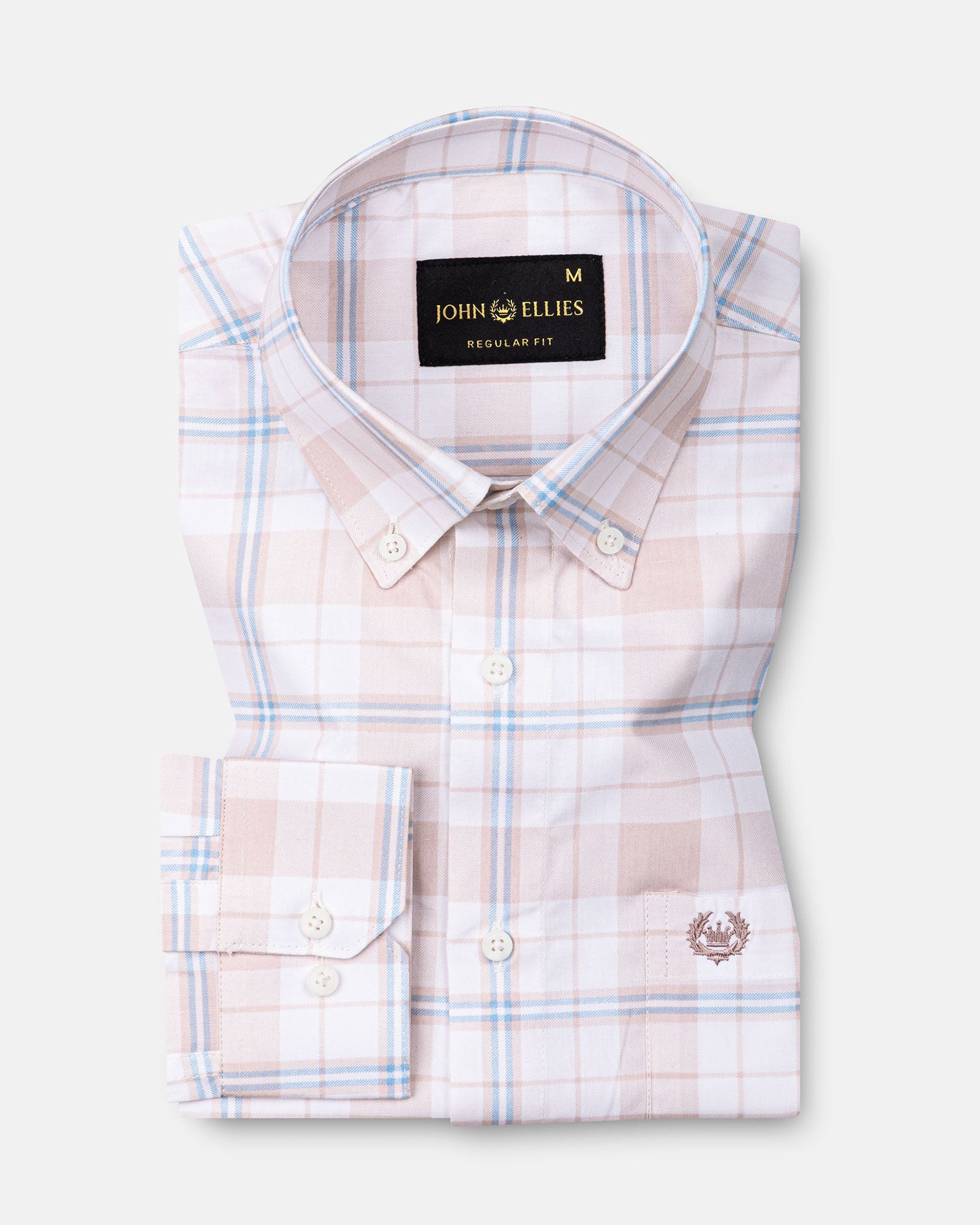 Gogh Peach Check Button Down Cotton Shirt - John Ellies